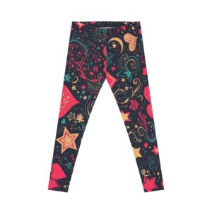 heart & stars pattern leggings — women's all over print casual leggings